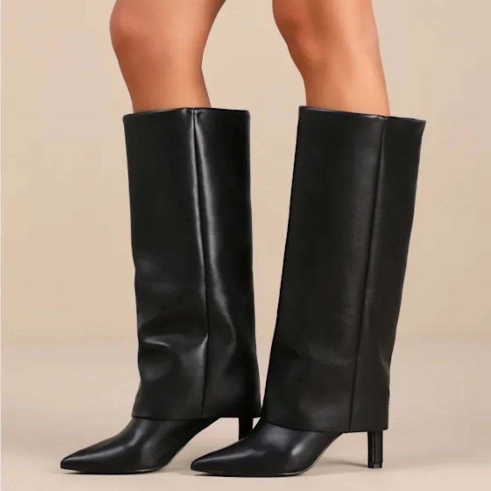 Black Fold-over Boots - Picture 2 of 4